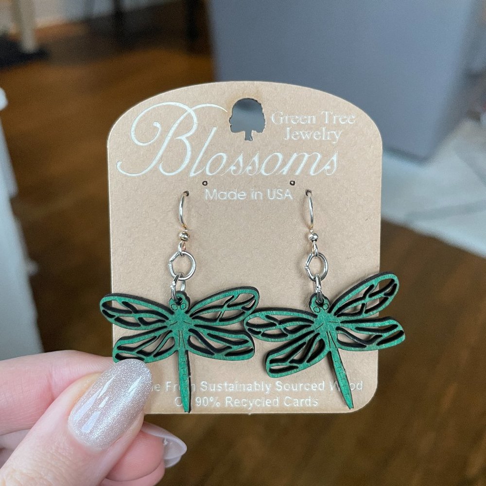 Wooden Dragonfly Earrings